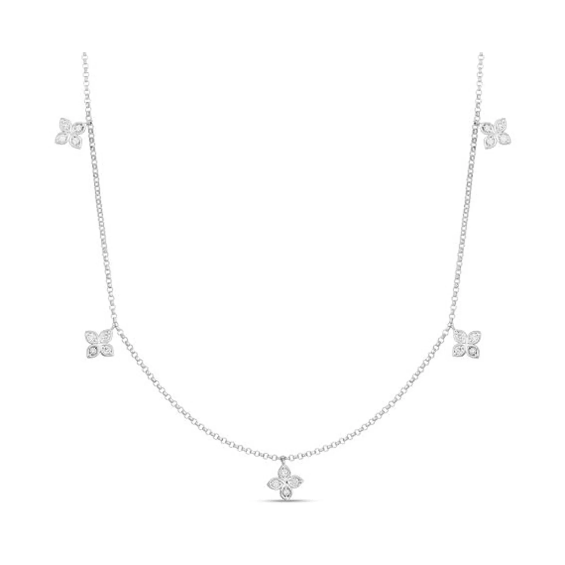 Roberto Coin Flower Station Dangle Necklace 18K White Gold, 17"