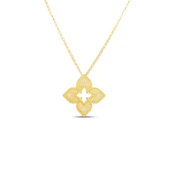 Roberto Coin 18K Gold Petite Venetian Princess Diamond & Satin Finish Medium Flower Necklace