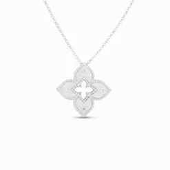 Roberto Coin 18K Gold Petite Venetian Princess Diamond & Satin Finish Medium Flower Necklace