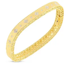 Roberto Coin 18K Gold Princess Satin Fleur De Lis Diamond Slim Bangle