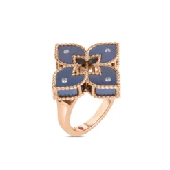 Roberto Coin 18K Rose Gold Venetian Princess Diamond And Titanium Small Flower Ring Size 6.5