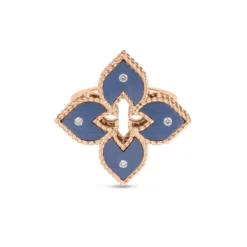 Roberto Coin 18K Rose Gold Venetian Princess Diamond And Titanium Small Flower Ring Size 6.5