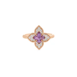 Roberto Coin 18K Rose Gold Venetian Princess Carnival Pave Diamond And Amethyst Small Flower Ring