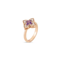 Roberto Coin 18K Rose Gold Venetian Princess Carnival Pave Diamond And Amethyst Small Flower Ring