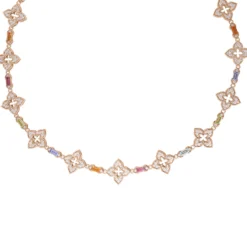 Roberto Coin 18K Rose Gold Venetian Princess Carnival Pave Diamond And Mixed Baguette Flower Necklace