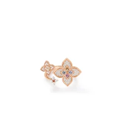 Roberto Coin 18K Rose Gold Venetian Princess Carnival Pave Diamond And Mixed Stones Large Triple Flower Ring
