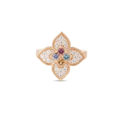 Roberto Coin 18K Rose Gold Venetian Princess Carnival Pave Diamond & Mixed Stones Large Flower Ring