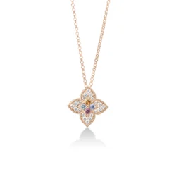 Roberto Coin 18K Rose Gold Venetian Princess Carnival Pavé Diamond And Mixed Stones Medium Flower Necklace