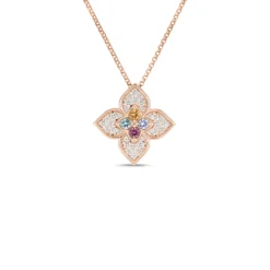 Roberto Coin 18K Rose Gold Venetian Princess Carnival Pave Diamond And Mixed Stones Large Flower Necklace
