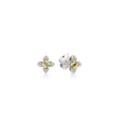 Roberto Coin 18K White And Yellow Gold Love In Verona Petite Pavé Diamond Flower Stud Earrings