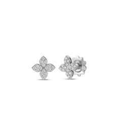 Roberto Coin 18K White Gold Love In Verona Medium Pavé Diamond Flower Stud Earrings
