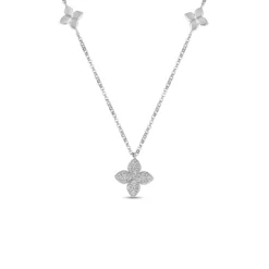 Roberto Coin 18k White Gold Love In Verona Diamond And Polished Flower Station Necklace