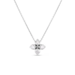 Roberto Coin 18K White Gold Love In Verona Small Flower Diamond Necklace