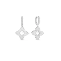 Roberto Coin 18K White Gold Petite Venetian Princess Diamond & Satin Finish Flower Drop Earrings