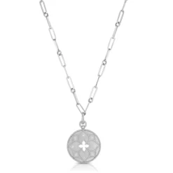 Roberto Coin 18K White Gold Venetian Princess Diamond & Satin Flower Cut Out Medallion Necklace