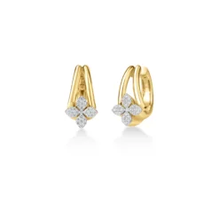 Roberto Coin 18K Yellow and White Gold Love In Verona Pave Diamond Flower Multi Band Hoop Earrings