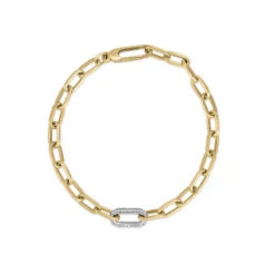 Roberto Coin 18K Yellow And White Gold Designer Gold Single Diamond Paperclip Link Chain Bracelet