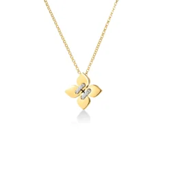 Roberto Coin 18K Yellow And White Love In Verona Small Diamond Flower Necklace