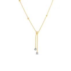 Roberto Coin 18K Yellow and White Gold Designer Gold Alternating Bead with Double Diamond Drop Necklace