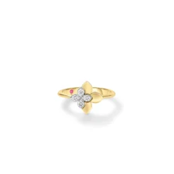 Roberto Coin 18K Yellow and White Love In Verona Diamond Flower Ring Size 6.5