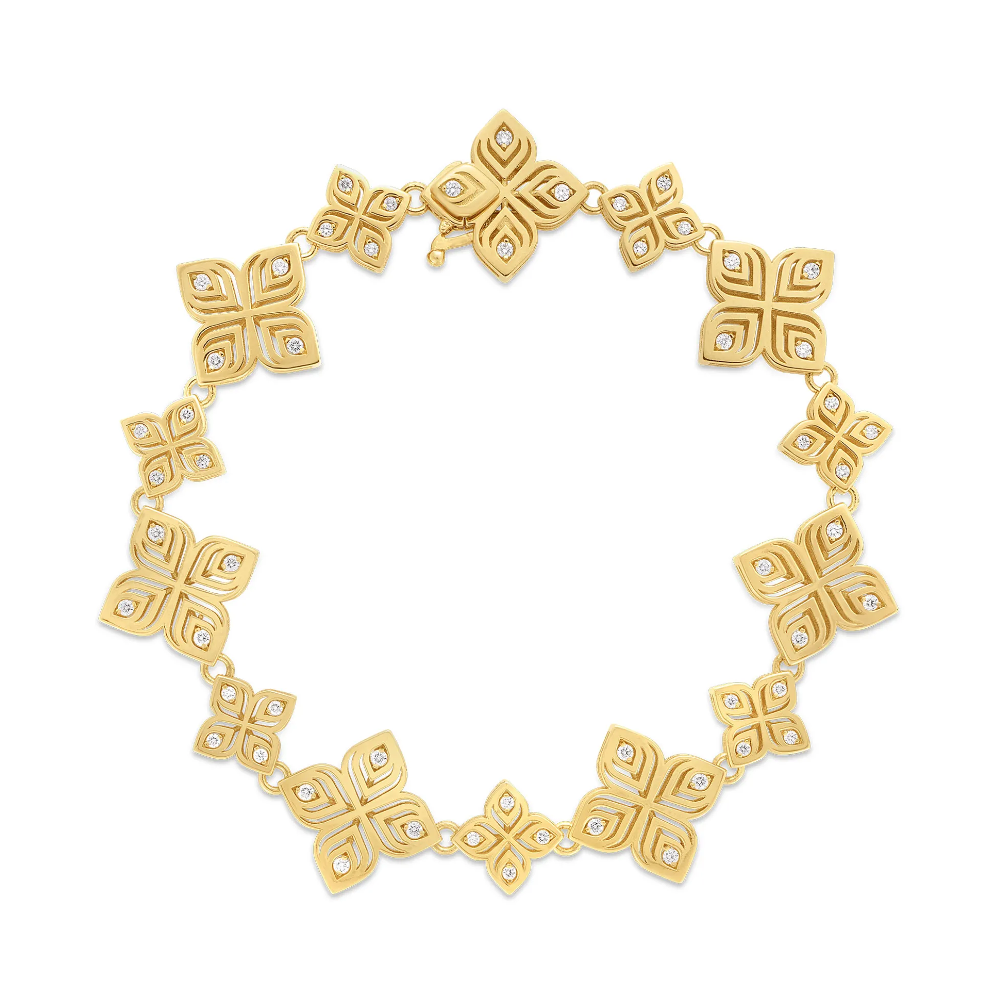 Roberto Coin 18K Yellow Gold Arabesque Alternating Small/Medium Diamond Flower Bracelet