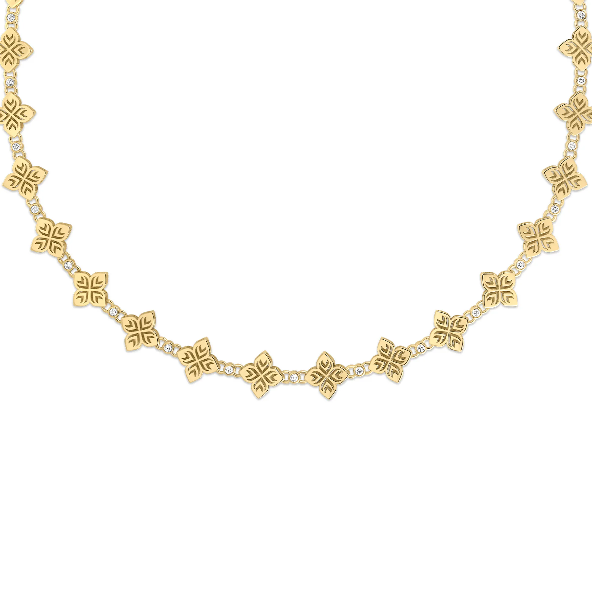 Roberto Coin 18K Yellow Gold Arabesque Alternating Diamond And Flower Necklace