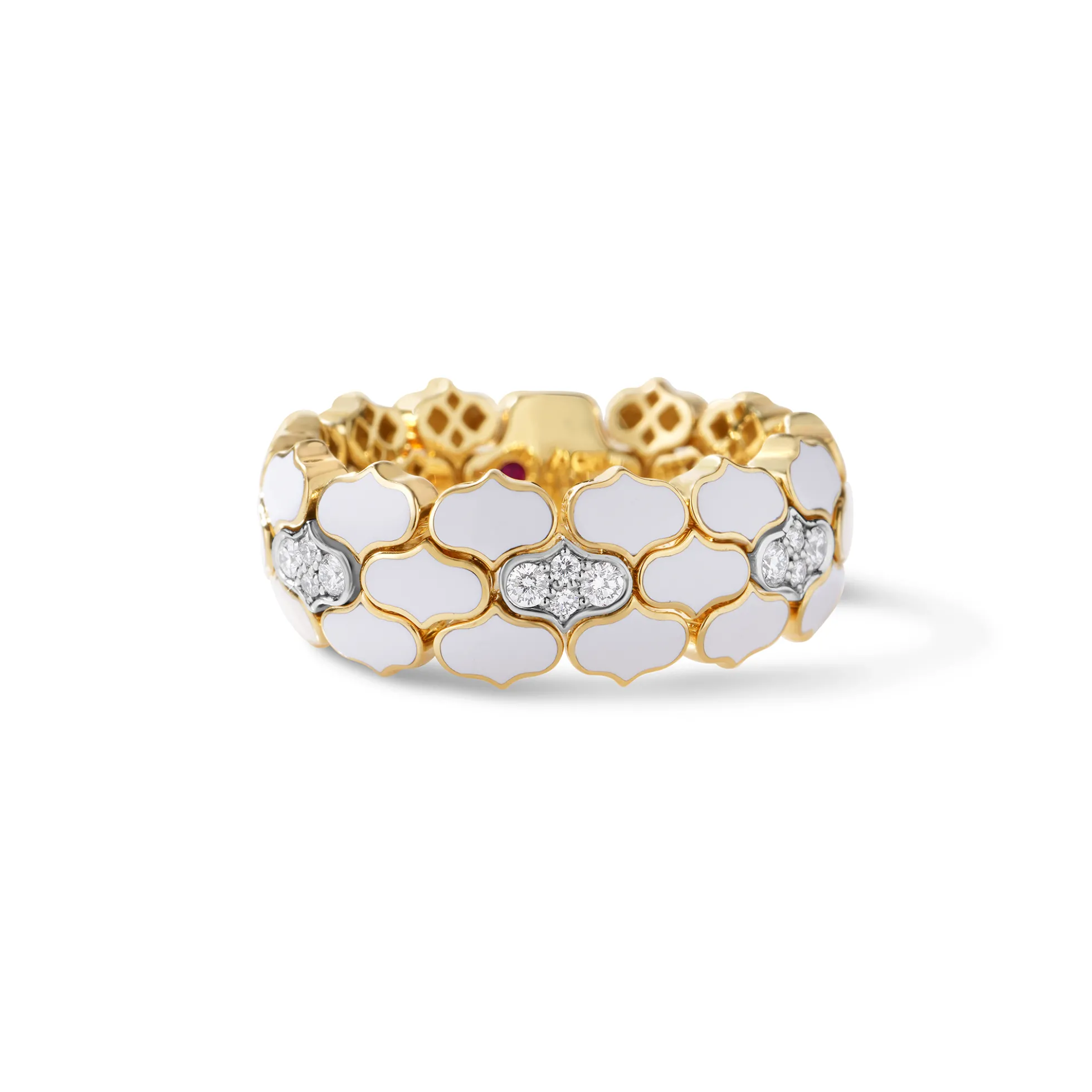 Roberto Coin 18K Yellow Gold Cobra Diamond And White Enamel Ring