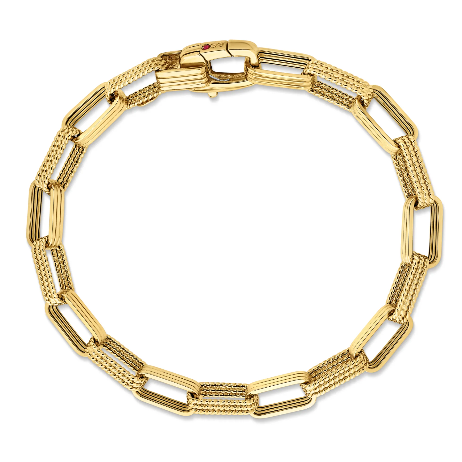 Roberto Coin 18K Yellow Gold Designer Gold Alternating Fluted And Ridged Rectangular Link Chain Bracelet