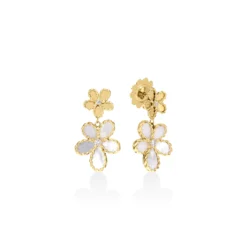 Roberto Coin 18K Yellow Gold Jasmine Diamond And Mother Of Pearl Double Flower Dangle Earrings