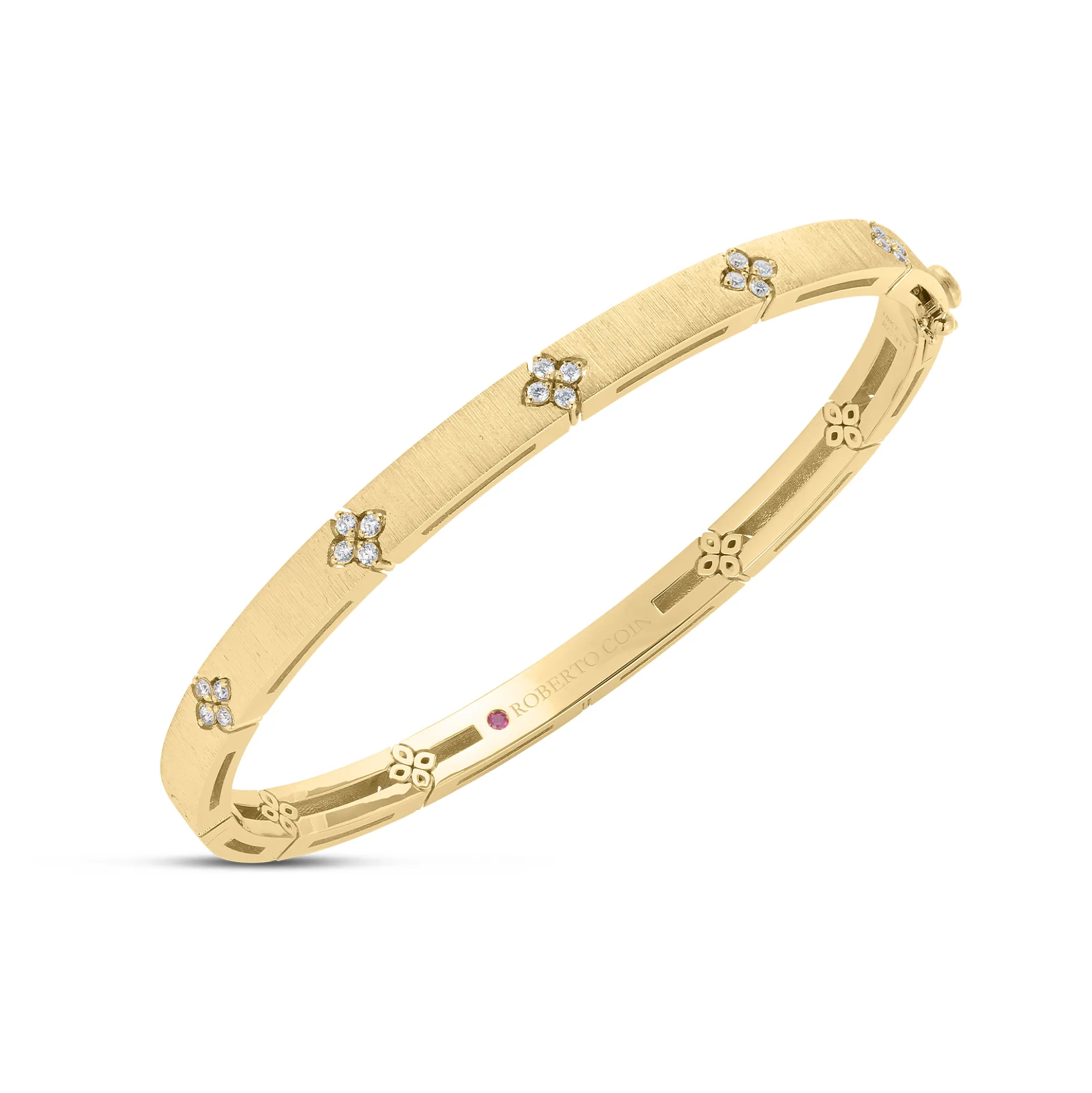 Roberto Coin 18K Yellow Gold Love In Verona Narrow Width Diamond Accent & Satin Finish Bangle