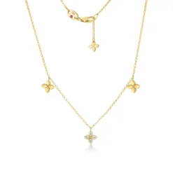 Roberto Coin 18K Yellow Gold Love In Verona Diamond And Polished Flower Station Dangle Necklace