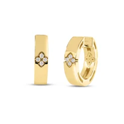 Roberto Coin 18K Yellow Gold 3.5mm Love In Verona Diamond Accent Hoop Earrings