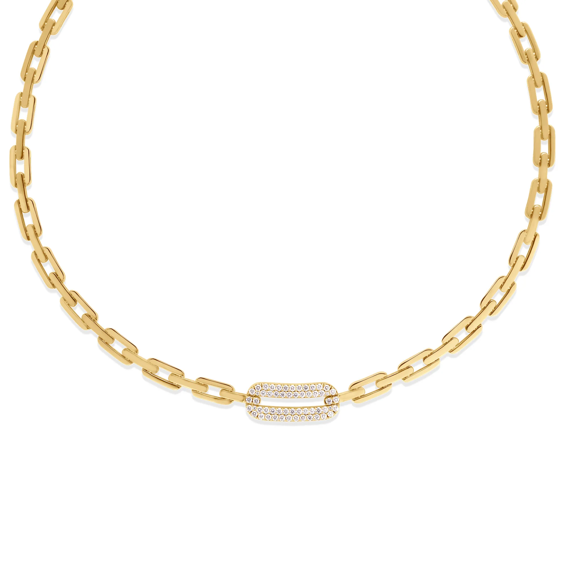 Roberto Coin 18K Yellow Gold Navarra Single Large Pave Diamond Link Necklace