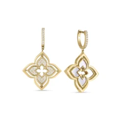 Roberto Coin 18K Yellow Gold Venetian Princess Pirouette Pavé Medium Flower Drop Earrings