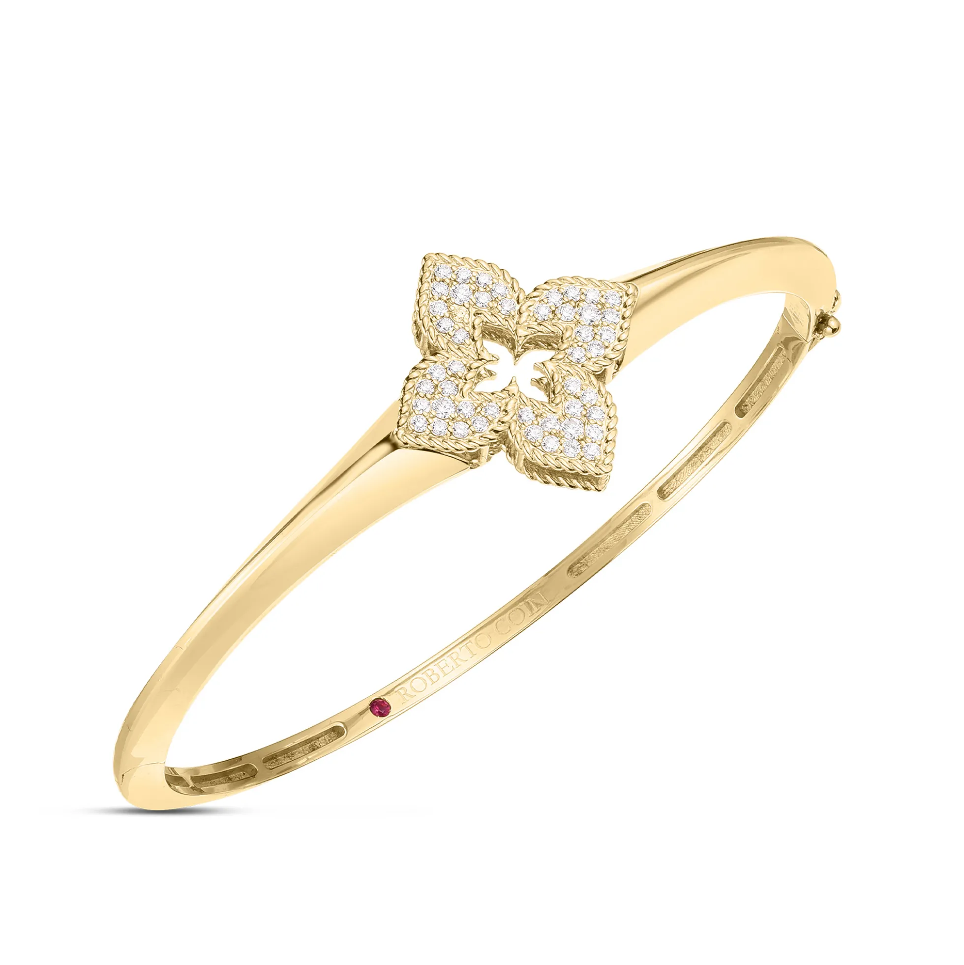 Roberto Coin 18K Yellow Gold Venetian Princess Pavé Diamond Flower Knife Edge Bangle