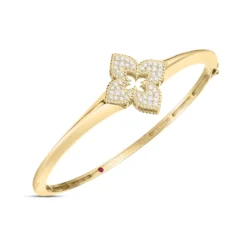 Roberto Coin 18K Yellow Gold Venetian Princess Pavé Diamond Flower Knife Edge Bangle