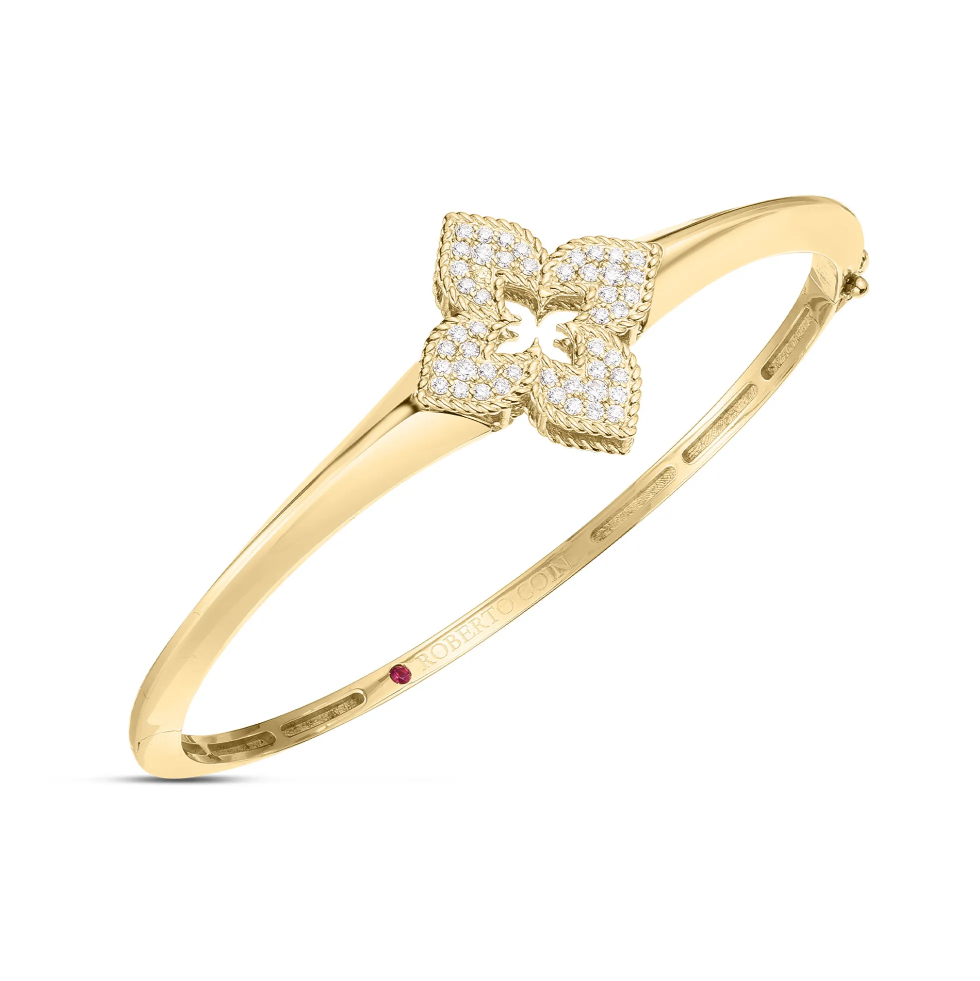 Roberto Coin 18K Yellow Gold Venetian Princess Pavé Diamond Flower Knife Edge Bangle