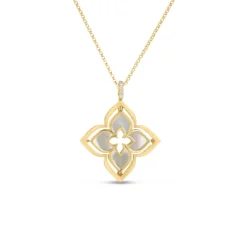Roberto Coin 18k Yellow Gold Venetian Princess Pirouette Pave Diamond & Mother of Pearl Flower Necklace