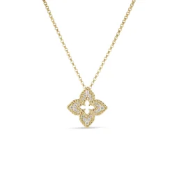Roberto Coin 18K Yellow Gold Ventian Princess Pave Diamond Small Flower Necklace