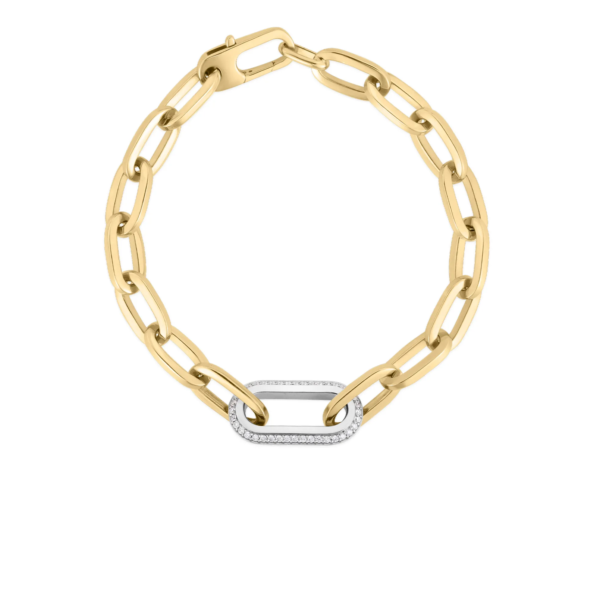 Roberto Coin 18k Yellow/White Designer Gold Single Large Diamond Link Paperclip Bracelet