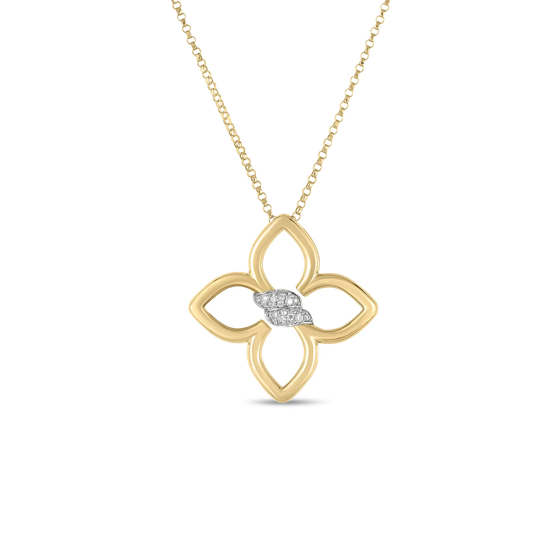 Roberto Coin 18k Yellow/White Gold Cialoma Small Diamond Flower Necklace