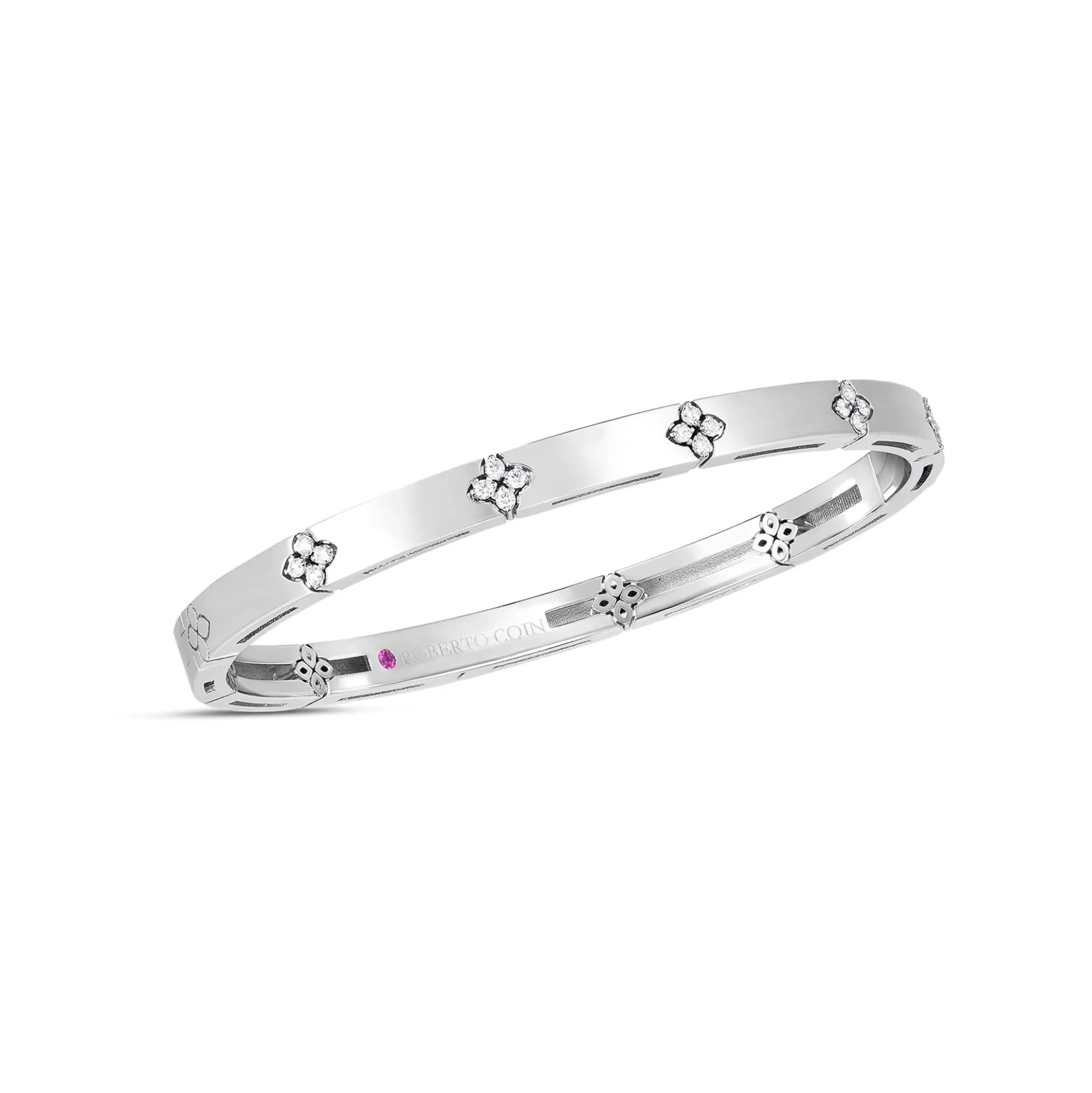 Roberto Coin Love In Verona Narrow Width Diamond Accent Bangle 18K White Gold