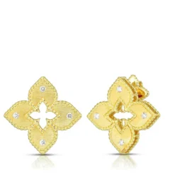 Roberto Coin Petite Venetian Princess Satin & Diamond Accent Flower Stud Earrings 18K Gold