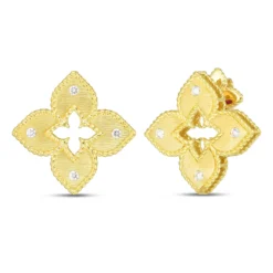 Roberto Coin Petite Venetian Princess Satin & Diamond Accent Flower Stud Earrings 18K Gold