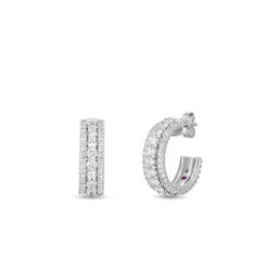 Roberto Coin Siena Diamond 3 Row Diamond Hoop Earrings 18K White Gold, 18mm