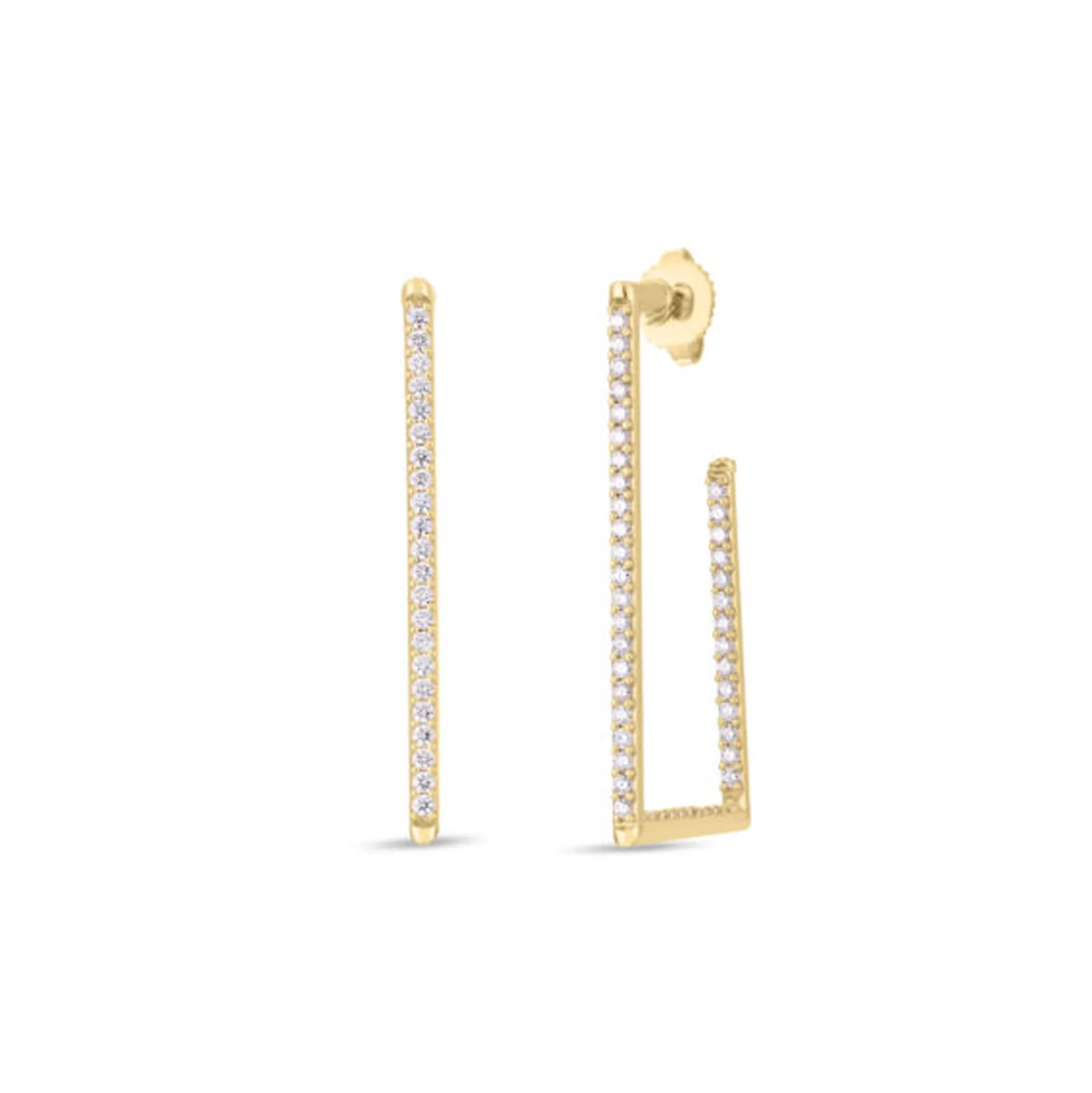 Roberto Coin Small Rectangular Diamond Earrings 18K Yellow Gold