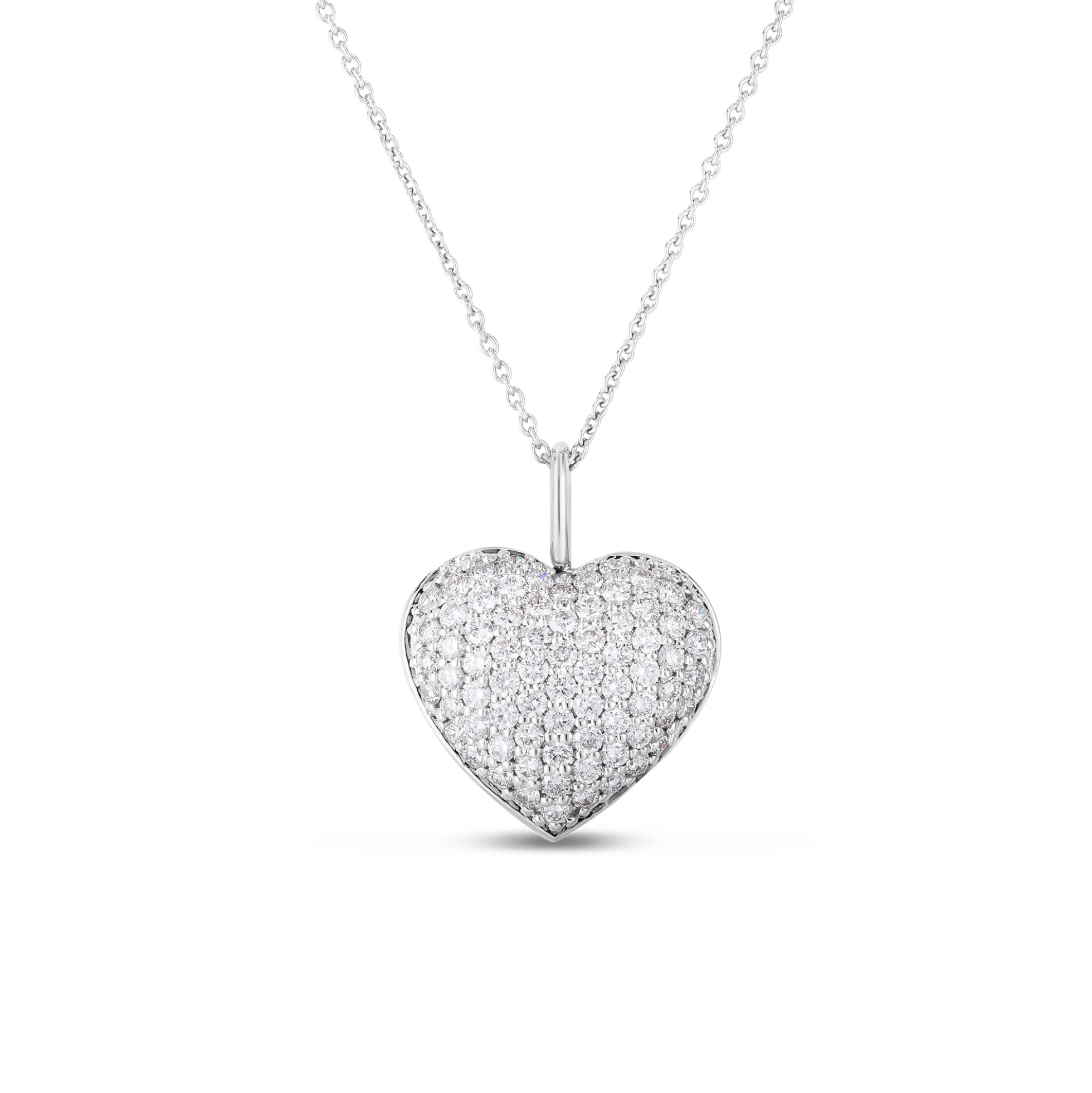 Roberto Coin Tiny Treasure Diamond Heart Necklace 18K White Gold, 18"
