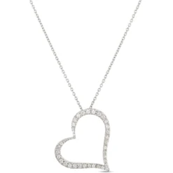 Roberto Coin Tiny Treasures Diamond Slanted Heart Necklace 18K White Gold