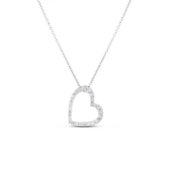 Roberto Coin Tiny Treasures Slanted Diamond Heart Necklace 18K White Gold, 18 inches