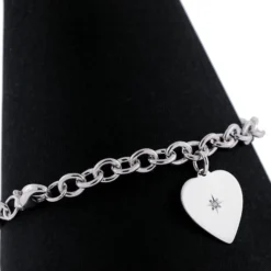 Rolo Bracelet with Heart Charm, Sterling Silver